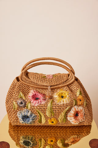 1950's Floral Straw Purse