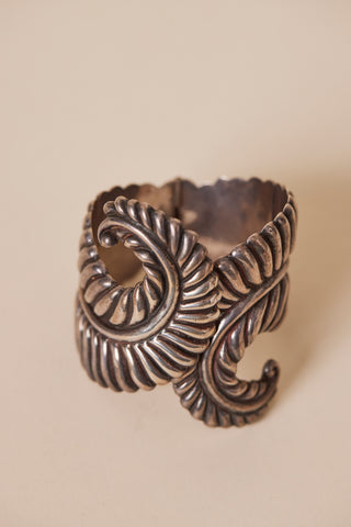 1930's Mexican Taxco Sterling Silver Feather Bracelet