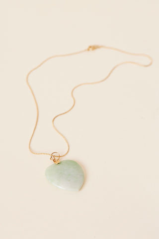 Gold Chain Necklace with Green Heart Pendant