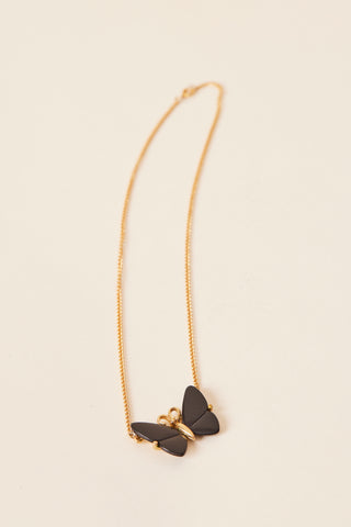 Gold Chain with Black Butterfly Pendant