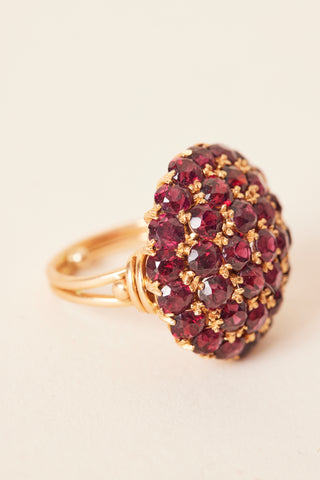1960's Gold Domed Garnet Cocktail Ring