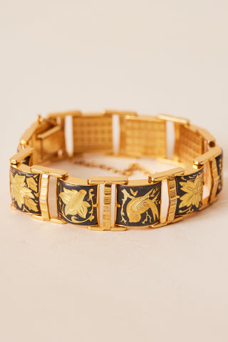 1960's Damascene Gold Toned Bracelet With Safety Chain
