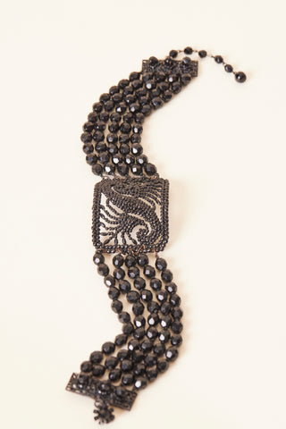Miriam Haskell Edwardian Black Micro Beaded Choker Necklace