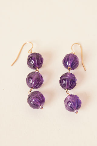 1970's Purple Beaded Dangling Earrings