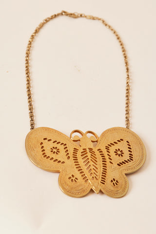 1990's Kenneth Jay Lane Butterfly "In Time" Gold Plated Statement Necklace
