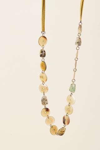 1970's Glazed Agate & Stone Necklace with Natural Suede Layer