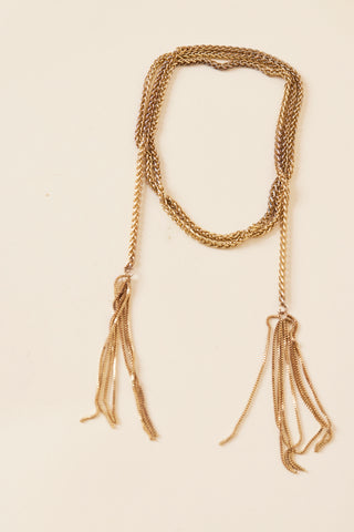 1970's Long Tassle Chain Gold Necklace